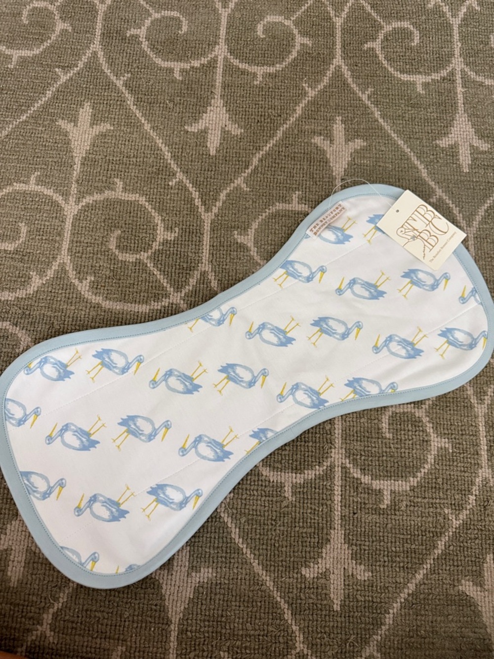NWT TBBC The Beaufort Bonnet Company Blue Pelican Printed Burp Cloth